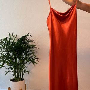 Satin midi orange slip dress
